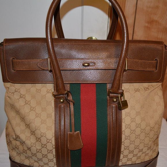 Rare Gucci Brown GG Canvas Web Travel Tote - Picture 4 of 8
